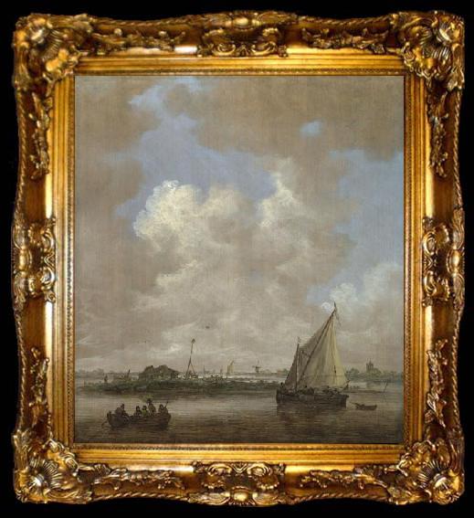 framed  Jan van Goyen A River Scene, with a Hut on an Island., ta009-2